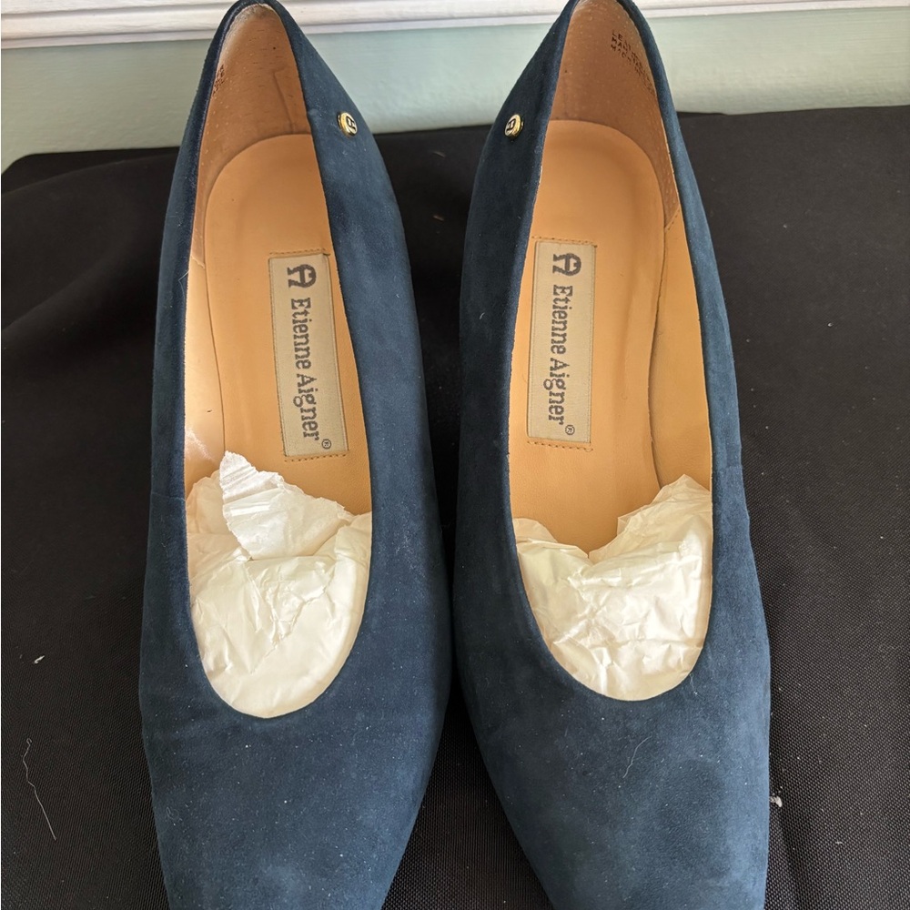 Etienne Aigner Navy Suede Round-Toe Flats